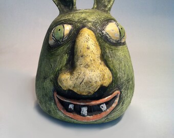 Green Rabbit Man Squishee Ceramic Sculpture