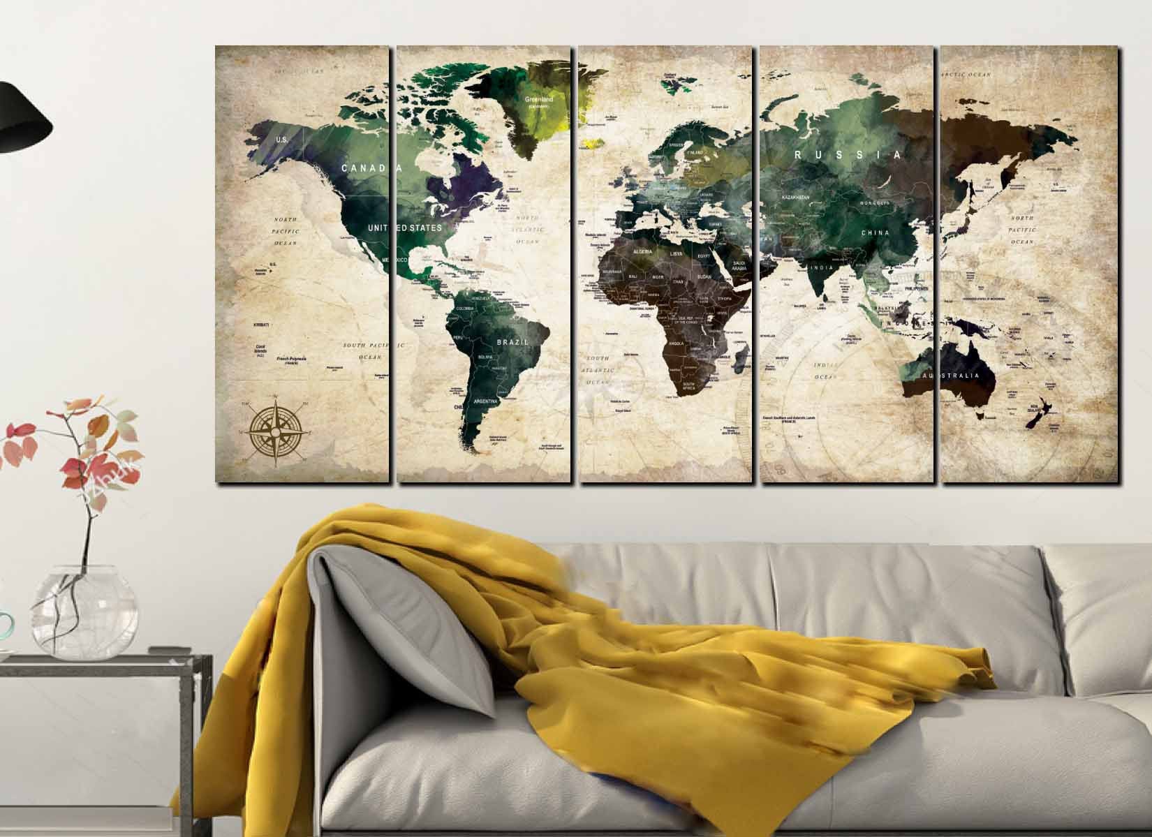 World Map World Map Wall Art World Map Canvas Art Push Pin Map
