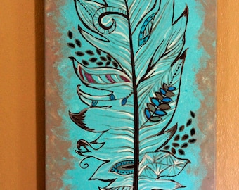 Feather Canvas Painting with cut out details