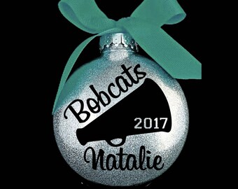 Cheerleader School Mascot with Name Christmas Ornament