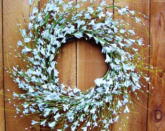 Spring Front Door Wreath-Wedding Wreath-Front Door Wreath-Spring Wreath-Rustic Wedding-Summer Wreath-WHITE FORSYTHIA Floral Door Wreath