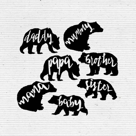 Bear Family Silhouette Printable Clipart for Scrapbooking and