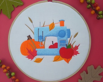 Autumn Sewing Machine embroidery hoop art