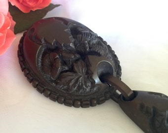 Antique mourning jewelry Victorian brooch jewelry mourning gutta percha rare double brooch pin 1800's