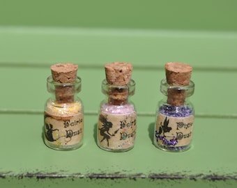 Set of 5 Mini Magical Pixie, Fairie, Fairy Dust Vials, Miniature, Charms