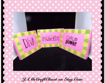 Sign Pink Wooden Princess Wall Hanging Handmade Hand Painted Unique One of a Kind Home Decor Wall Art Girl Power Gift Nursery DIVA Shower
