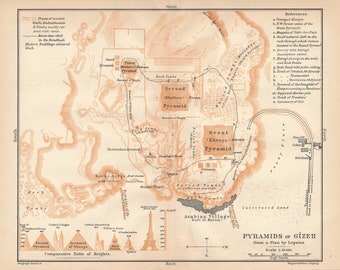 1908 Egyptian Pyramids (Pyramids of Giza) Antique Map