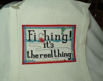 1980s Finished Counted Cross Stitch of FISHING it's the REEL THING.