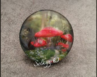 Various round glass dome cabochon 25mm red and white forest mushrooms