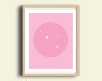 Hot Pink Dreams, PRINTABLE typography art, wall art, hot pink wall art, bright pink decor, digital art, hot pink art, dorm decor, fuchsia
