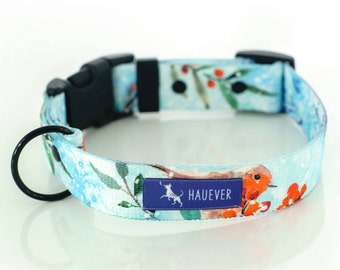 Dog collar |ROBIN| watercolor, winter pattern, christmas pattern, french buldogs, collar with buckle