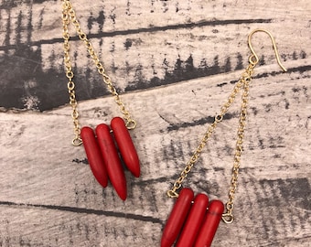 Red Tribal Chandelier Earrings