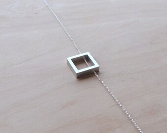 Minimalist Necklace Contemporary Jewelry Floating Square Aluminum Necklace