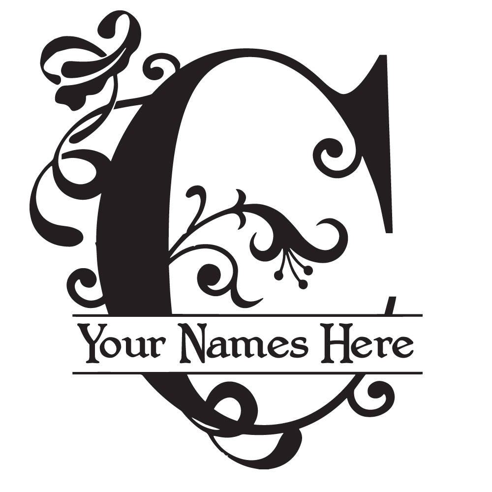 MONOGRAM C - Flourish with Initial and Names -Vinyl Decal