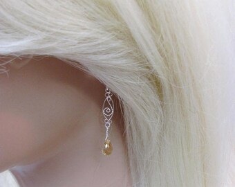 Citrine Earrings in Sterling Silver, Filigree Earrings, November Birthstone Jewelry, Citrine Briolettes, Long Earrings, Yellow Gemstone