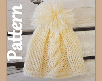 Baby Cable Beanie Knitting PATTERN - 0-12 months beanie pattern -Photography prop pattern - Baby hat pattern - newborn beanie pattern