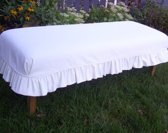 Bench Slipcover Canvas or Linen Ruffled Skirt Bench Cover Footstool Cover