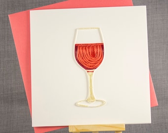 3D Handmade Card Quilling Card Quilled Glass of Red Wine Birthday Card Paper Quilling