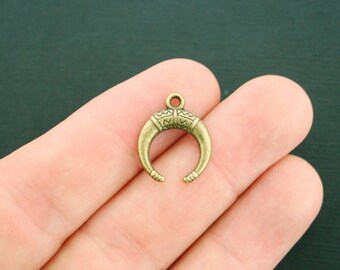 12 Crescent Moon Charms Antique Bronze Tone 2 Sided - BC288
