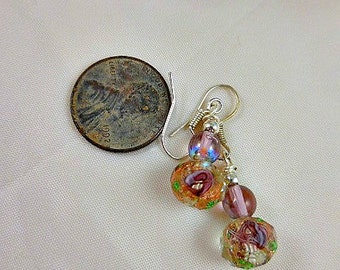 Purple Lavender Green Crystal Beaded Dangle Earrings