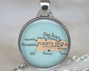 Puerto Rico map pendant, Puerto Rico necklace Puerto Rico pendant Puerto Rico jewelry Puerto Rico key chain key ring key fob