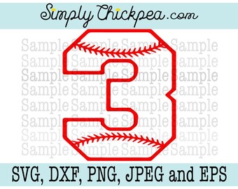 SVG, DXF, cutting file, Eps, Jpeg - Baseball Varsity Number Three - 3- Perfect for Birthdays and Jerseys - Silhouette Cameo - Cricut