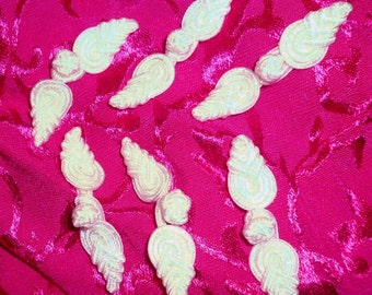 6 pairs 2" ivory frog closures leaf design chinese buttons - satin finish many available