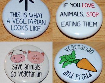 Vegetarian Button Badge 25mm / 1 inch Ethical Vegan