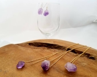 Raw Amethyst Necklace, February Birthstone Neckclace, February Birthstone Pendant, Amethyst Neckclace, Purple Choker Necklace