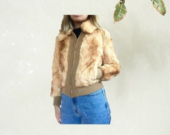 orange genuine fur jacket // vintage 90s 80s