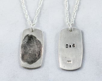 Fingerprint Necklace, Fingerprint Jewelry - Silver Fingerprint Pendant using a mold impression kit - Memorial fingerprint jewelry, For Him