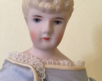 Mark Farmer Porcelain Bisque Doll in Victorian Dress, 15" , Collectible doll
