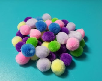 Pompoms/Pom Poms-Destash-1/2" Mixed Colors - Chenille Pompoms - 50 pieces - Loose Pompoms