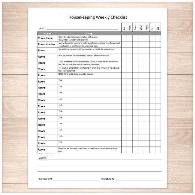 housekeeping checklist