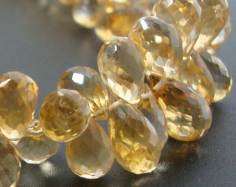 10 pcs, 7-8mm - Genuine Honey Citrine Micro Faceted Teardrop Briolettes, November Birthstone