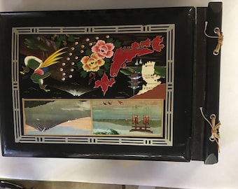 Photo Album Scrapbook Vintage Photo Album Hand Painted Wood Cover 1940 Japan Cover Antique Photo Album Picture Book Retro Memory Book Asian