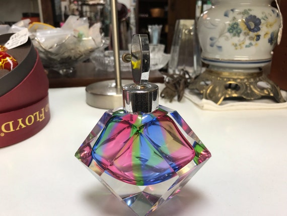Glass perfume bottle watermelon Art Deco czech