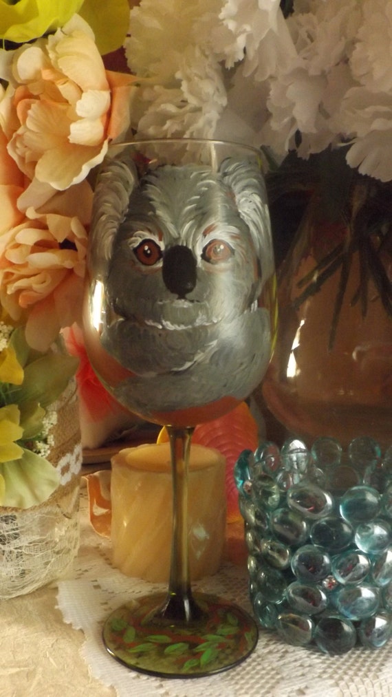 Koala bear wine glass hand painted wine glass bear wine