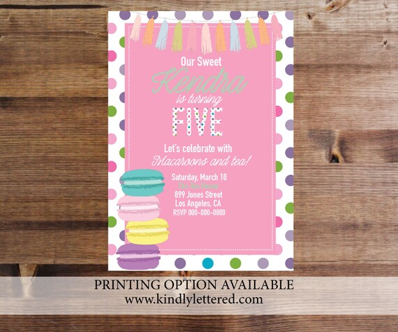 Macaroon Birthday party invitations-Macaroon Invites-Girl