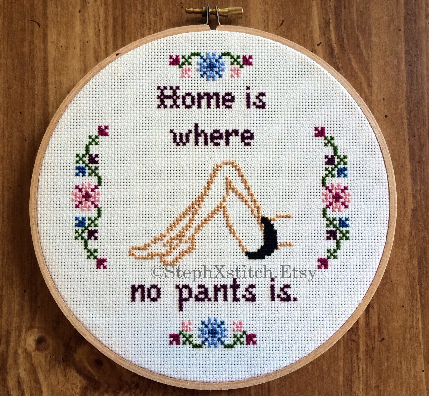 Download PATTERN Home is Where No Pants Is Cross Stitch Funny Hoop Art