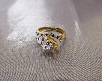Vintage French 18k Gold Sapphires Diamonds Ring, 18k Panther Ring , Diamonds sapphires Ring