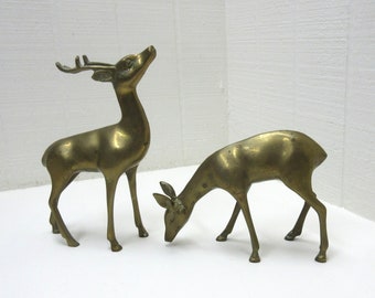Vintage Brass Deer Figurines For Home Decor Display Brass Deer Set