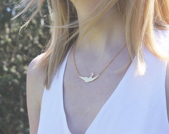 Gold Bird Necklace // Swallow Necklace // 16K Gold Necklace // Flying Necklace // Soaring Necklace
