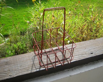 Metal Wine Carrier, French Bottle Carrier, French Wine Bottle Holder, Red Metal Bottle Carrier