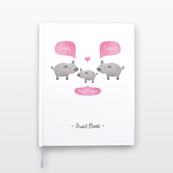 PIG Baby Shower Guest Book, Personalized Baby Book, Animal Baby Guestbook, New Baby Gift, Baby Journal, Baby Notebook, Baby Guest Book