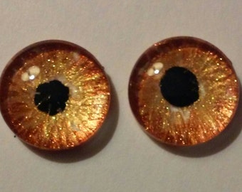 Gold Hand Painted Glass Eye Cabochon 14mm Round Glass Eye Fantasy Jewelry Supplies Fastasy Steampunk Sci Fi Cosplay Doll Eye