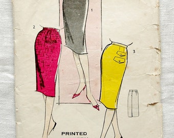Vintage skirt pattern, Advance American Pattern P284, 1960s, One-yard skirt, size waist 24 inches