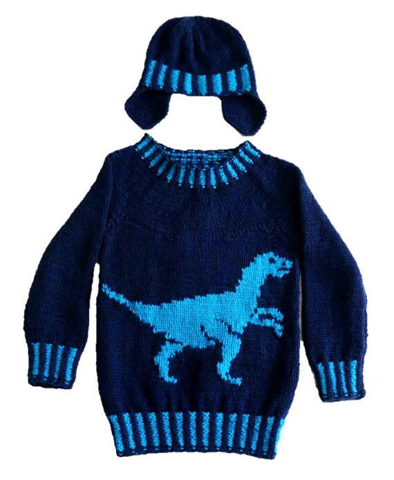 Dinosaur Child's Sweater and Hat Velociraptor Knitting