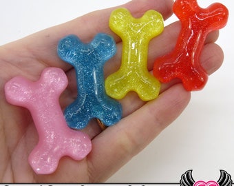 Bright DOG BONE Flatback Decoden Kawaii Flatback Cabochons (6 pieces) 40x25mm, done bone cabochons, dog bones, dog cabochons