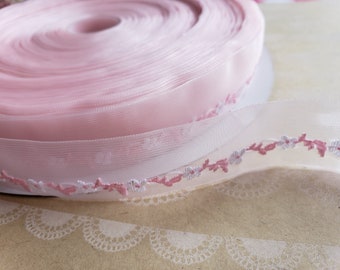 PINK Sheer Floral Trim - Crafting Ribbon - 1" Wide